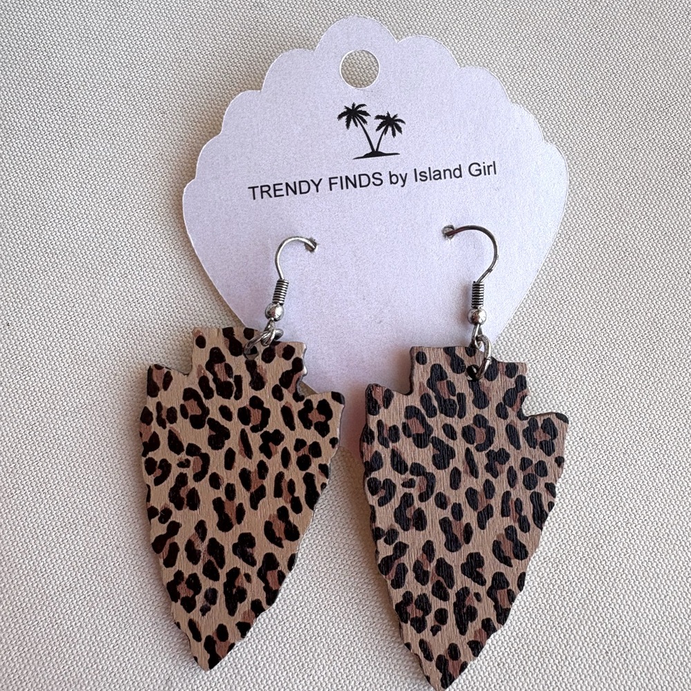 Leopard Print Arrowhead Wood Earrings